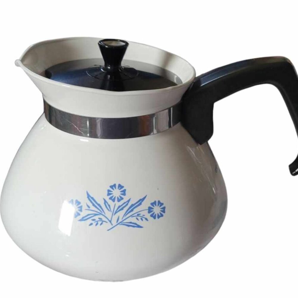 RARE Backstamp 1958 Vintage Corning Ware Blue Cornflower 6 Cup Teapot with lid